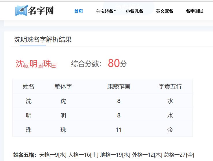 電視劇《四喜》女主沈明珠名字測試打分,解析~