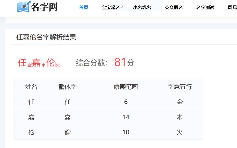 《鳳凰臺(tái)上》男主飾演者任嘉倫名字測(cè)試打分,解析~